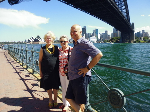 Deborah; Adie and Keith; lunch on the harbour