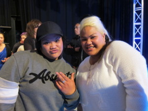 Moea's daughters, Hemoata and Rangipukohu, semi-finalists in Homai Te Pakipaki, in the studio at Maori Television