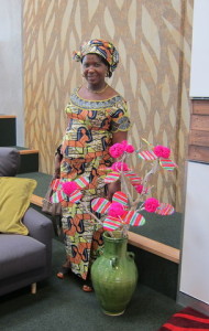 Lema with her crocheted Christmas Tree in the Ranui Library