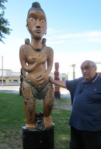 Robert showing us Hinetemoaha, carved by Frances Oberr