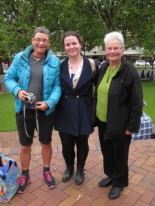 Chris, Willoughby and Charmaine outside Dunedin Town Hall